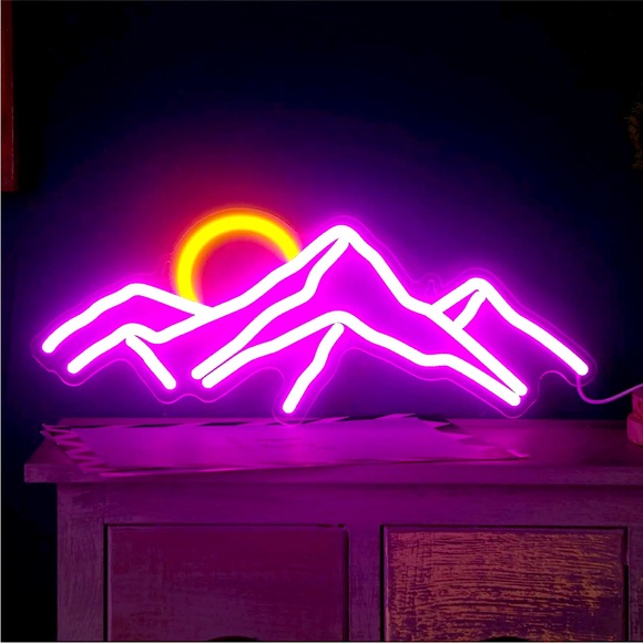 Neon Pink Mountain Range Light Nature Dorm Bedroom Boho Housewarming Party Decor - Picture 2 of 7